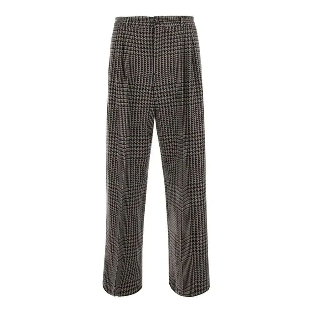 Emporio Armani Men Gray Pants With Houndstooth Motif In Blend Wool For Men